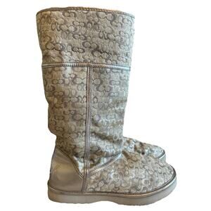 Coach Women’s Size 6B Boots Logo Silver Nikole Mid Calf Shearling Signature